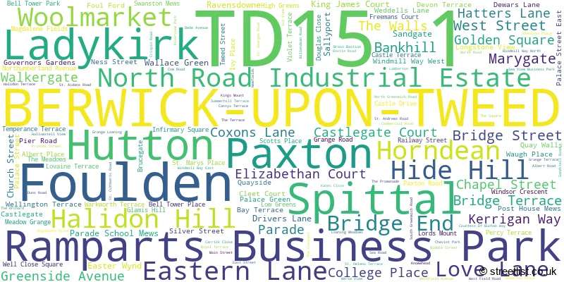 A word cloud for the TD15 1 postcode